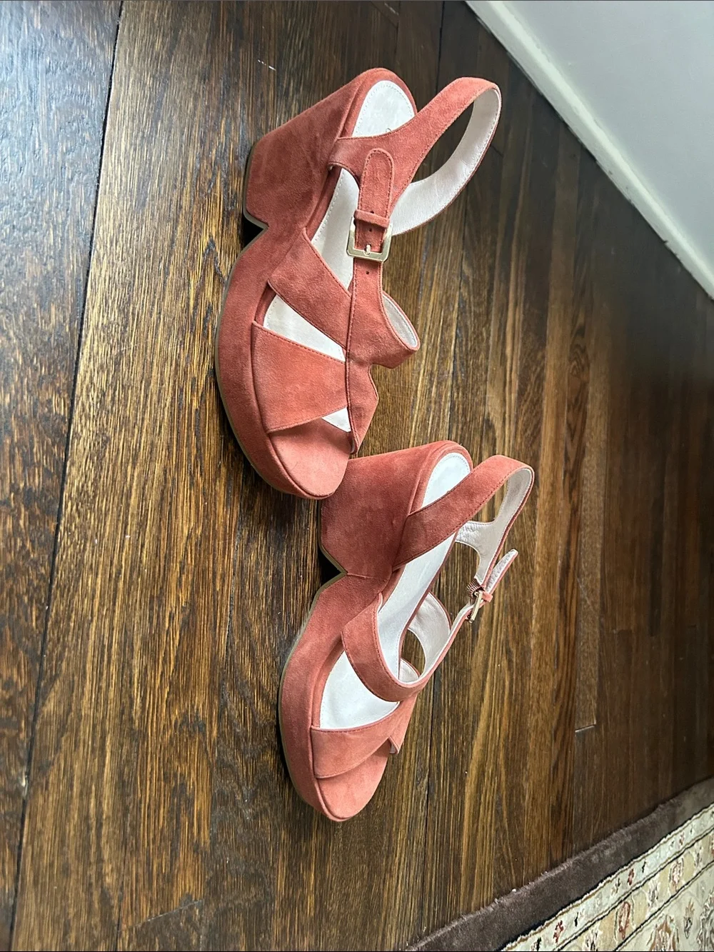 Suede Slingback Platform Sandals in Rust. 9